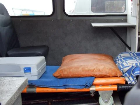 Inside view of used ambulance Foto stock