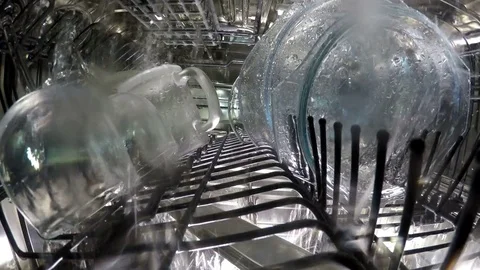 Inside view on washing of ware in the dishwasher Stock Footage 80206954