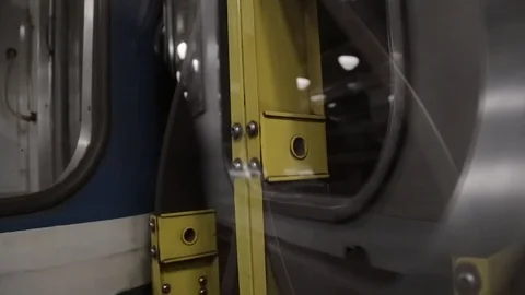 Inside view from the window of the moving subway train carriage in the subway Stock Footage 101532185