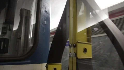Inside view from the window of the moving subway train carriage in the subway Stock Footage 101532917