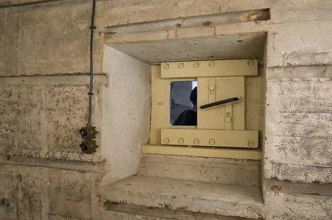 Inside view of windows and room of a German second world war bunker in Cap Fe Stock Photos