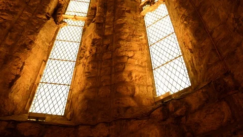 Inside view on windows in the monastery of Carmo Stock Footage 110724805