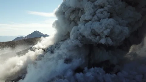 Inside Violently Erupting Volcano Epic Aerial Drone Footage Stock Footage 86954236