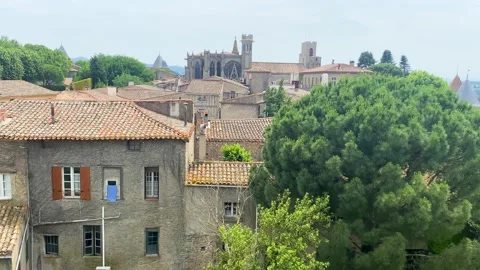 Inside the walls of Carcassonne castle Stock Footage 279409281