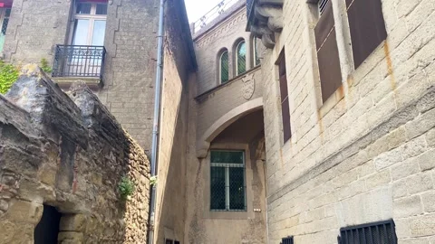 Inside the walls of Carcassonne castle Stock Footage 280081493