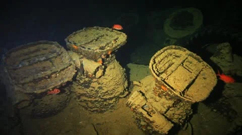 Inside war ship wreck Stock Footage 22638329