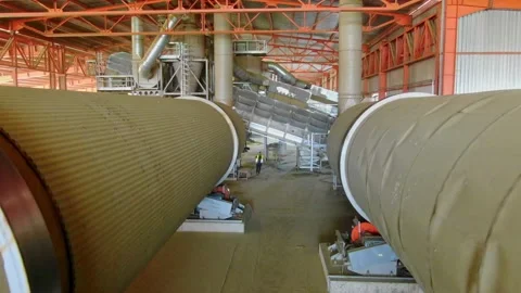 Inside a warehouse big machinery process food for the industry wheat, Video stock 198889108