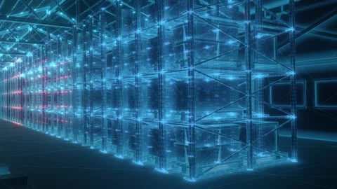 Inside of Warehouse within boxes and objects in digital scanning style 4k Stock Footage 145356136