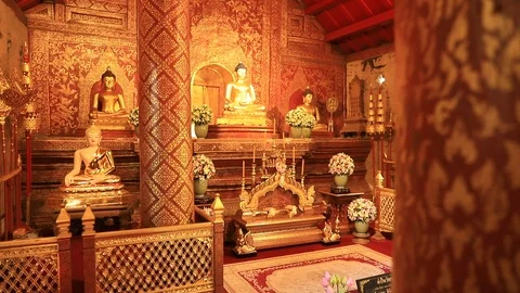 Inside Wat Phra Singh Buddhist Temple at Chiang Mai, Thailand. Stock Footage 125513804