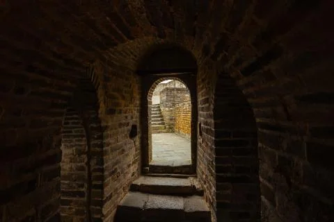 Inside the watchtower of the Great Wall of China Stock Photos