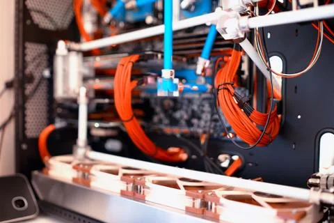 Inside water cooled computer fans background Stock Photos
