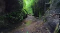 Inside a wet narrow gorge between tropic jungle mountain rocks in Bali 4k or 4k+ Resolution