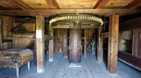 Inside the windmill in Tokarnia open-air museum, Poland Video stock 50993475