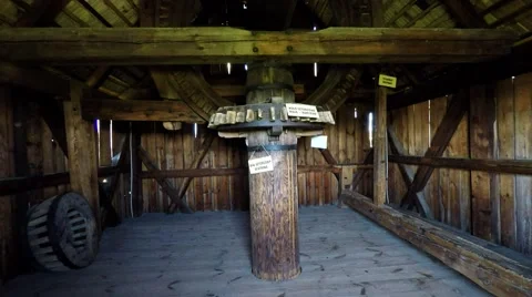 Inside the windmill in Tokarnia open-air museum, Poland Stock Footage 50993519