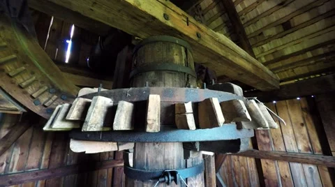 Inside the windmill in Tokarnia open-air museum, Poland Stock Footage 50993559