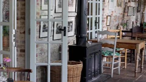 Inside wood fire pan left pythouse kitchen gardens,wiltshire 스톡 동영상 137397453