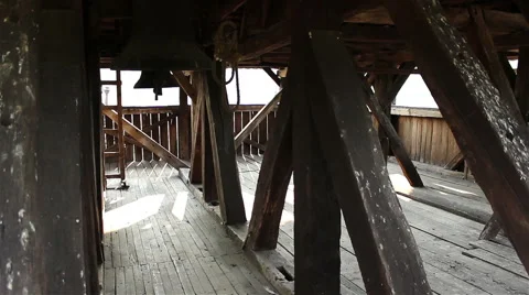 Inside Wooden Bellfry Stock Footage 46115649