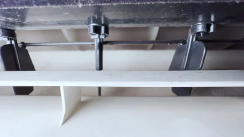 Inside of working air conditioner with strong increase. Rotating blades guide Stock Footage 204816650