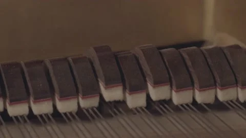 The inside of a working grand piano, close-up shot Stock Footage 135399251