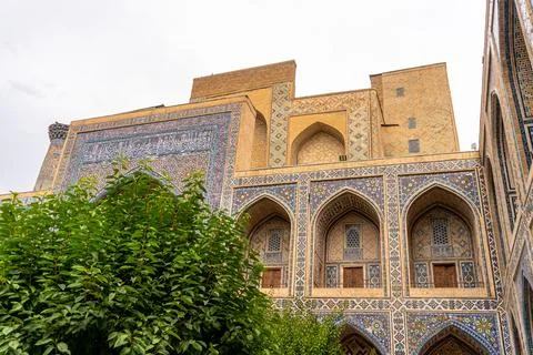 Inside the world-famous islamic architecture of Samarkand on Registan squar.. Stock Photos