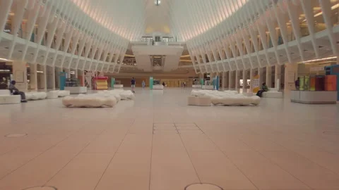 Inside the World famous Oculus at Ground zero New York City camera moves Video stock 135756366