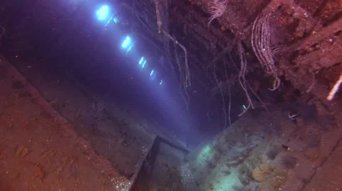 Inside the wreck of the Giannis D, Red sea, Egypt Stock Footage 64200400