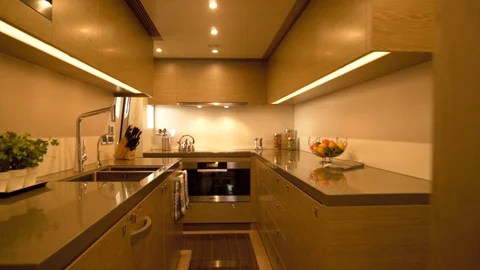 Inside Yacht Kitchen Stock Footage 129620176