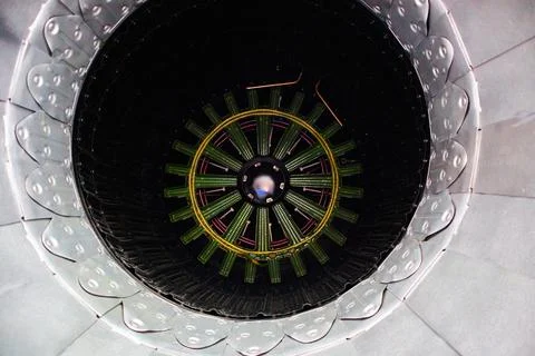 The insides of the rocket engine at the exhibition. Stock Photos