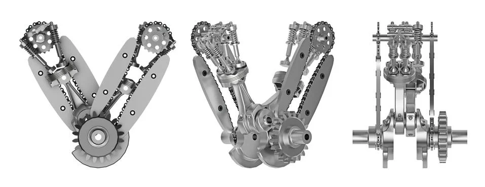 Insides v rod engine isolated on white Stock Illustration