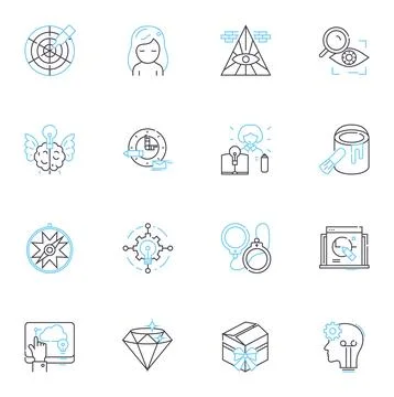 Insight and perception linear icons set. Intuition, Analysis, Cognition Stock Illustration