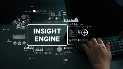 Insight Engine Concept with Data Analysis and Visualization Graphics for Stock Footage 310745628