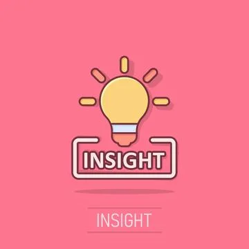 Insight icon in comic style. Bulb vector cartoon illustration on white isol.. Stock Illustration