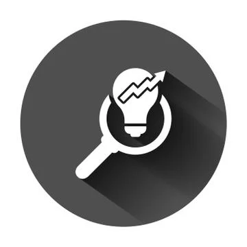 Insight icon in flat style. Bulb vector illustration on black round backgroun Illustrazione stock