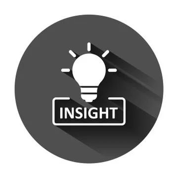 Insight icon in flat style. Bulb vector illustration on black round backgroun Stock Illustration