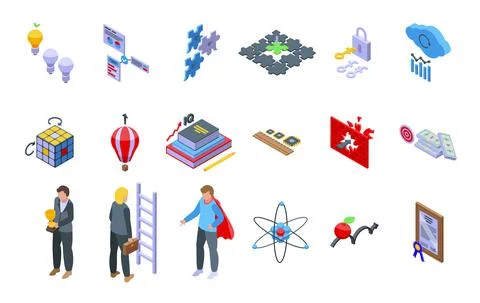 Insight icons set isometric vector. Brainstorm generation Stock Illustration