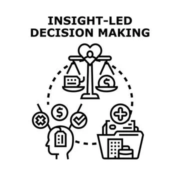 Insight led decision making process weighing options Stock Illustration