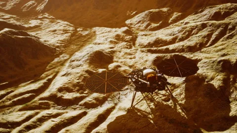 Insight Mars exploring the surface of red planet. Elements furnished by NASA. Stock Footage 201129587