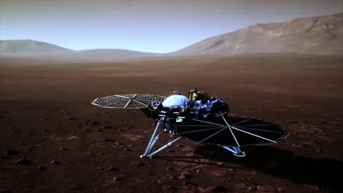Insight Mars exploring the surface of red planet. Elements furnished by NASA. Stock Footage 214401745