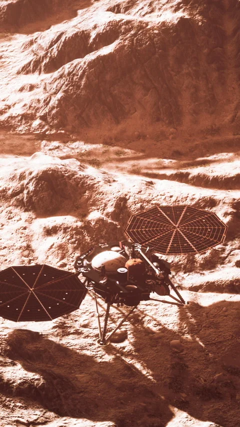 Insight Mars exploring the surface of red planet. Elements furnished by NASA. Stock Footage 304510444