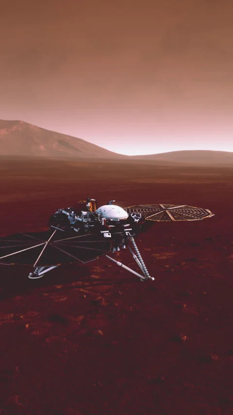 Insight Mars exploring the surface of red planet. Elements furnished by NASA. Stock Footage 306307099