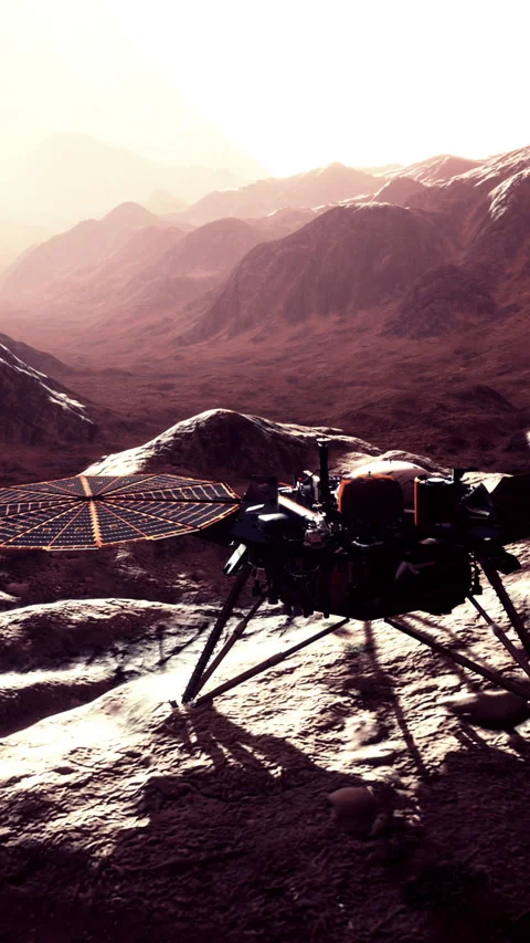 Insight Mars exploring the surface of red planet. Elements furnished by NASA. Stock Footage 307213205