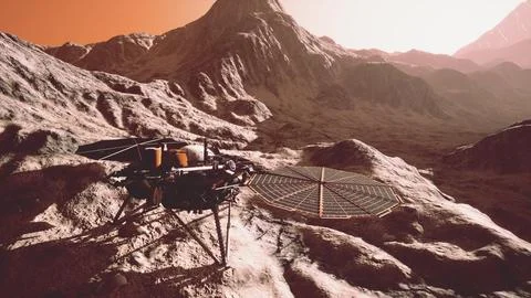 Insight Mars exploring the surface of red planet. Elements furnished by NASA. Stock Illustration