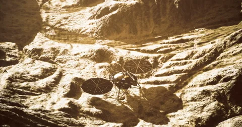 InSight Mars lander explores the surface of the red planet Stock Footage 305439639