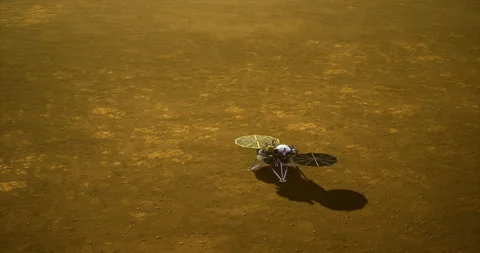 InSight Mars lander exploring the surface of the red planet Stock Footage 304507062