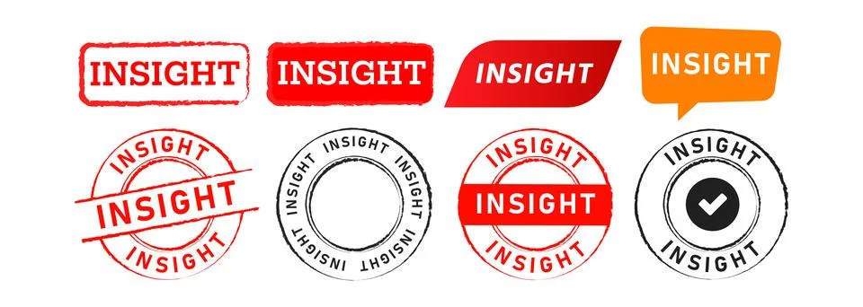 Insight rectangle circle rubber stamp and speech bubble label sticker Stock Illustration