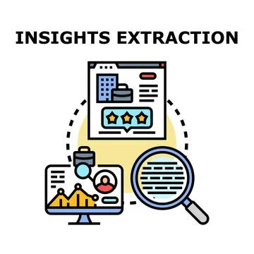 Insights extraction process analyzing business data and information Stock Illustration