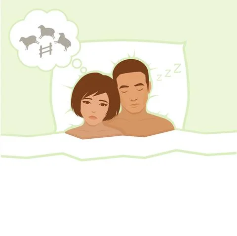 Insomnia in bed at night Stock Illustration