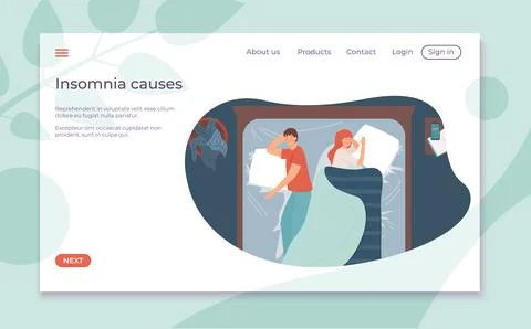 Insomnia mental sleep problem, sleeplessness web application website banner Illustrazione stock
