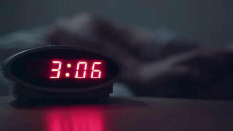 Insomnia Problem For A Man Who Cannot Sleep At Night, Clock Detail 4K Stock Footage 107726083
