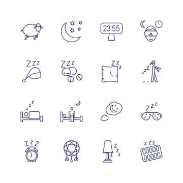 Insomnia problems icons and sleeping trouble vector signs Stock Illustration